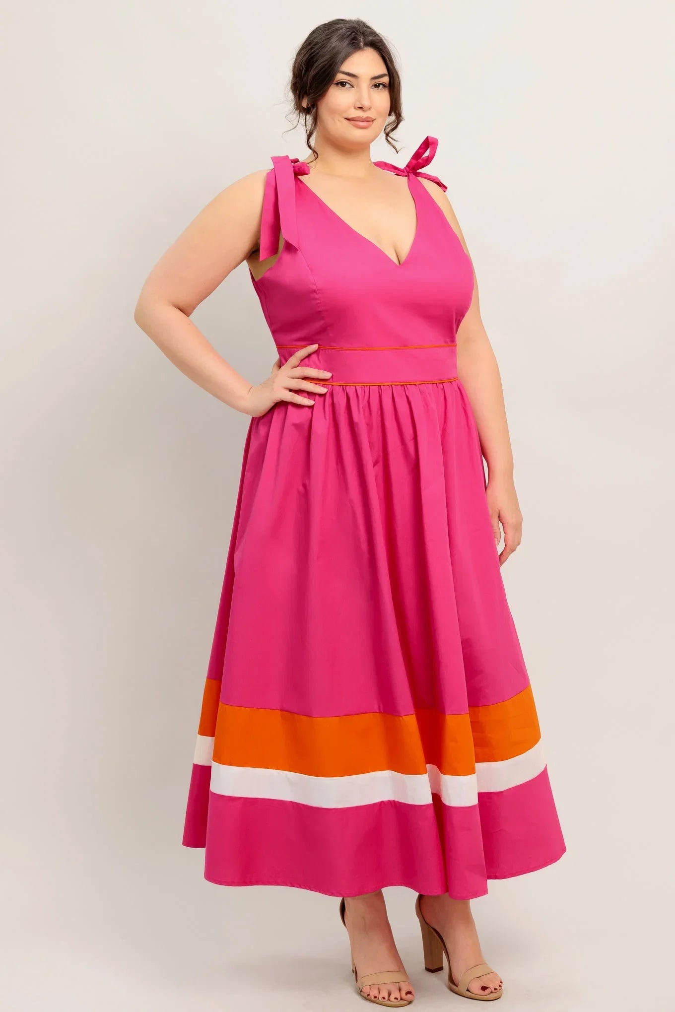 FOREST CHARM FUCHSIA ORANGE MIDI DRESS