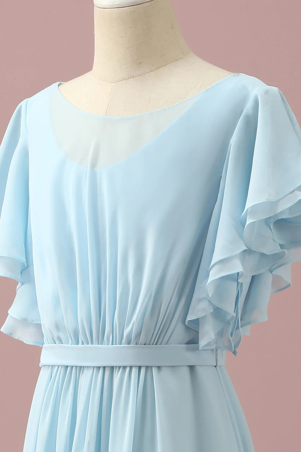 Sky Blue A Line Batwing Sleeves Chiffon Junior Bridesmaid Dress