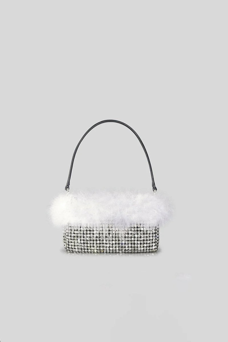 Womens Feather Rhinestones Evening Bagutte Bags