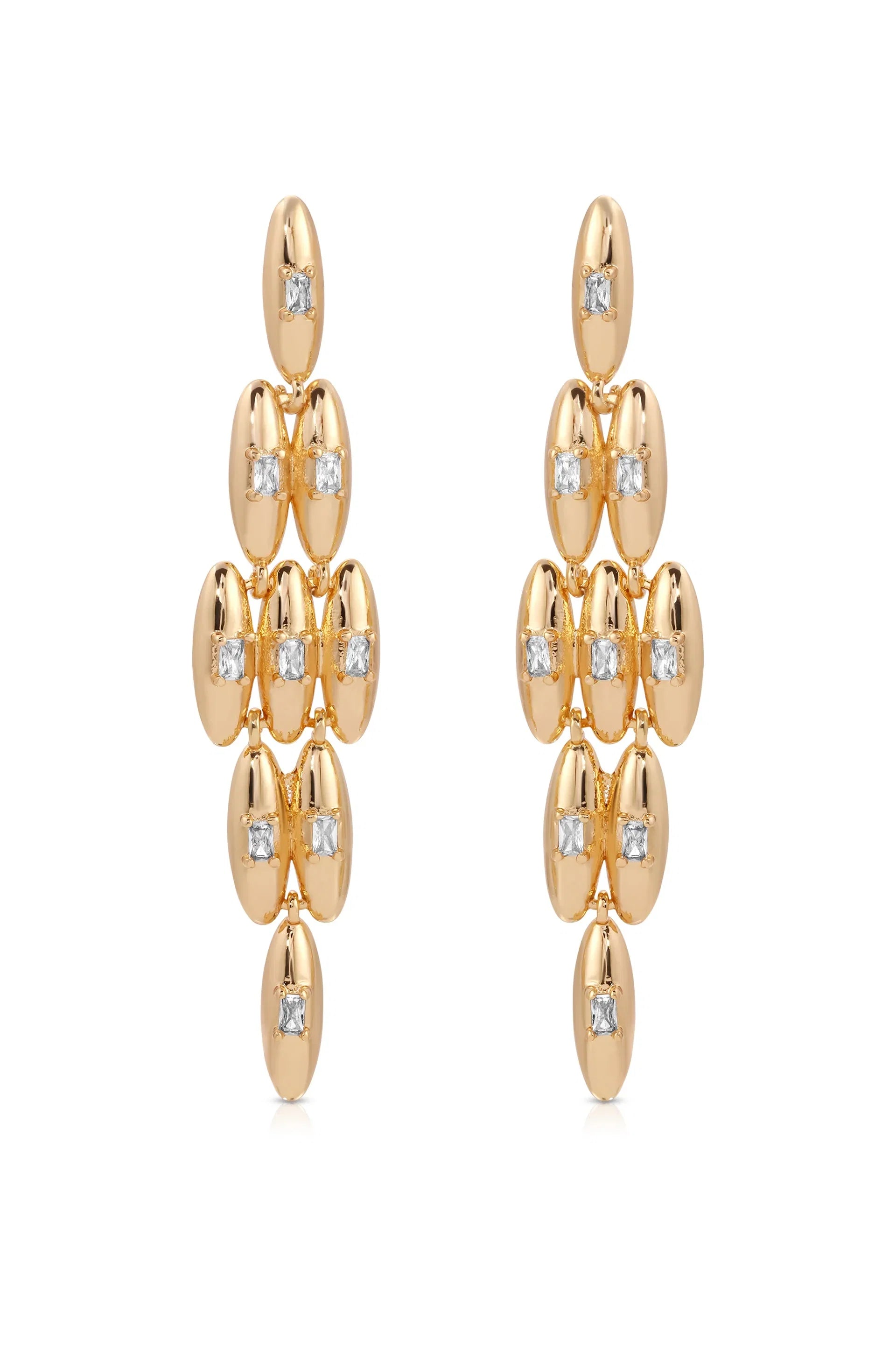 Oval Dome Baguette Dangle Earrings