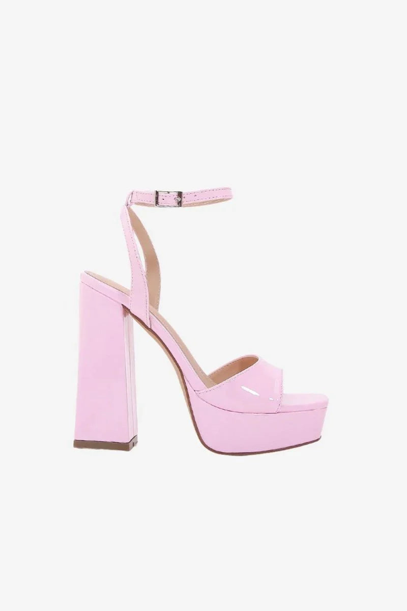Chunky Pink One Strap High Heel Sandals