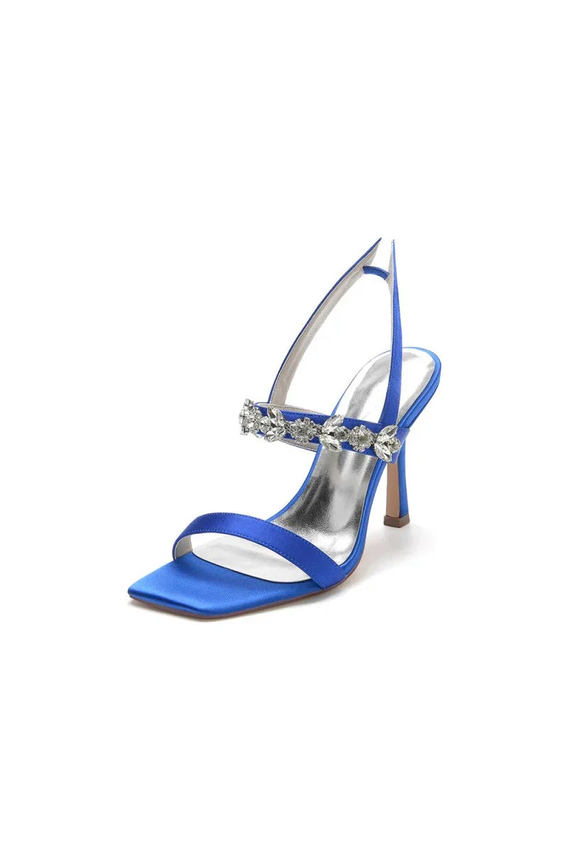 Unique Square Open Toe Crystal Strap Chunky Heels