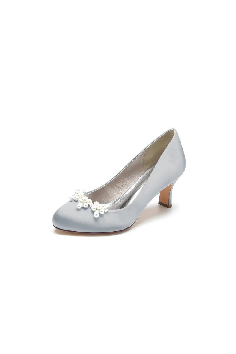 Round Toe Pearl Chunky Heels
