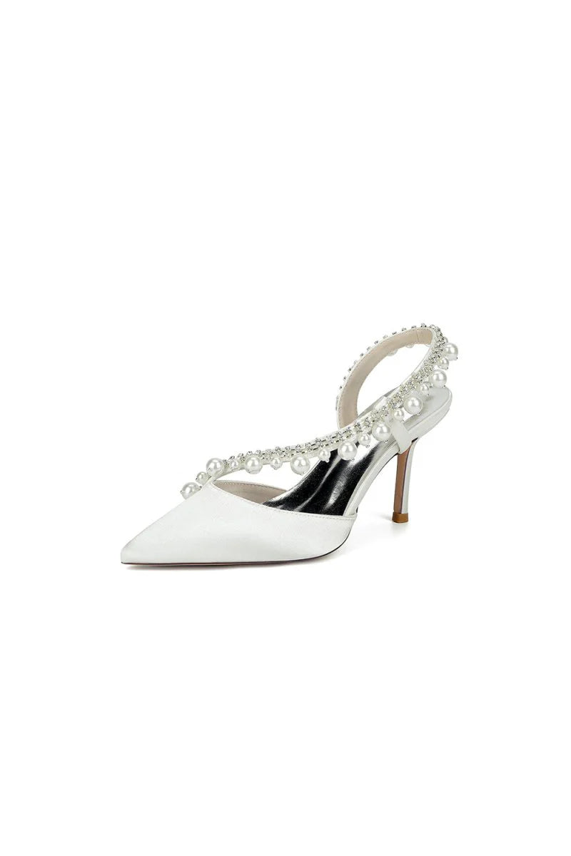 Royal Blue High Heels with Pearl and Crystal Embellishments Description