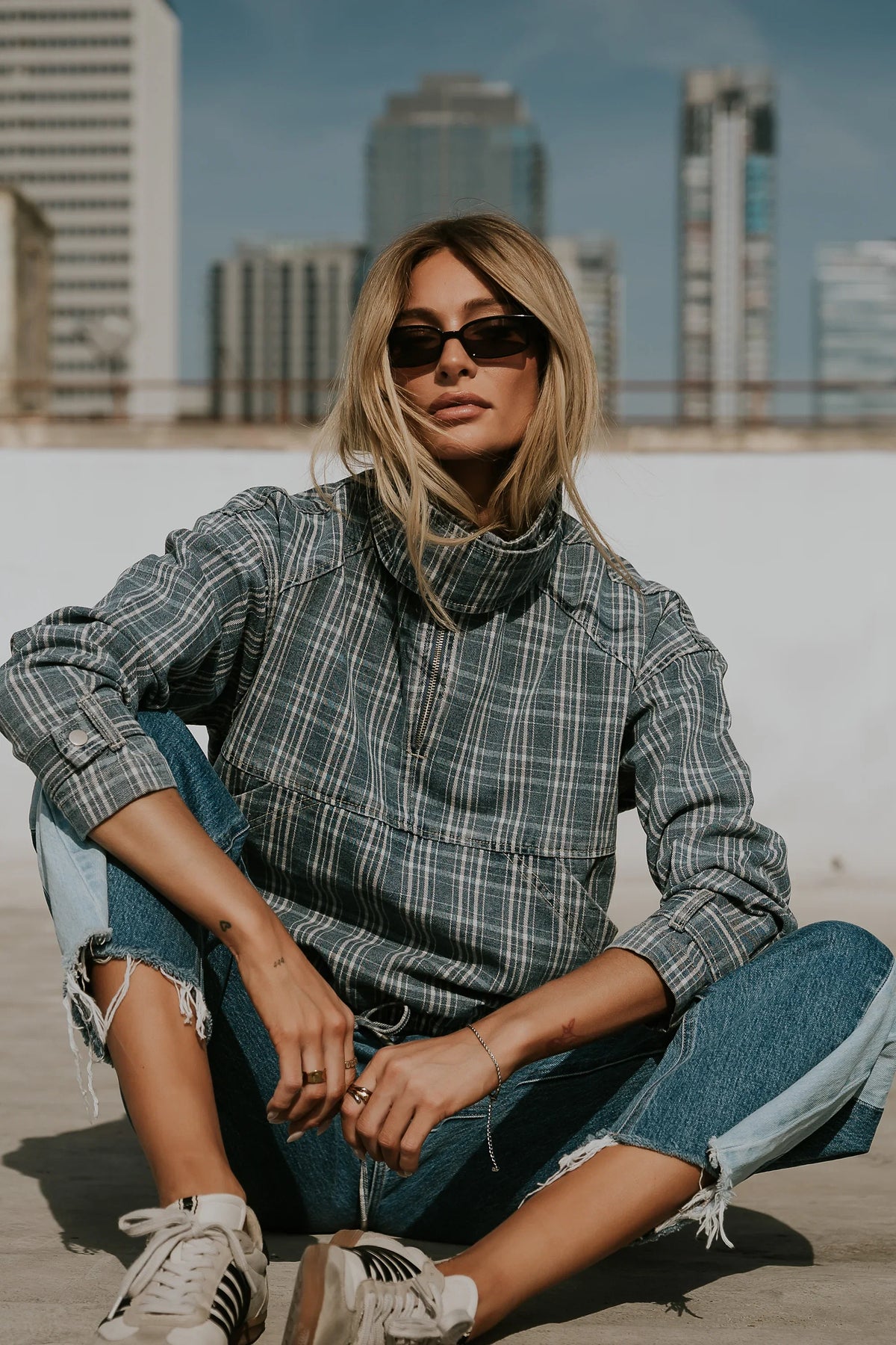 Regina Denim Jacket in Plaid Denim