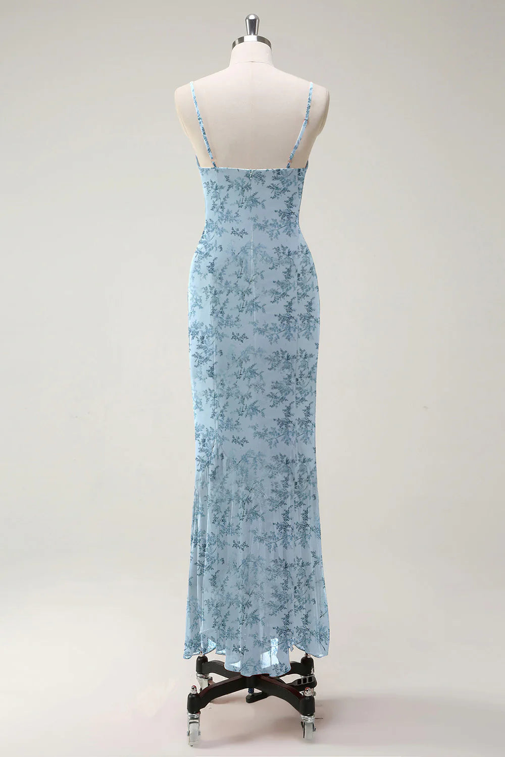 Elegant Sunset Sheath Spaghetti Straps Chiffon Long Bridesmaid Dress with Ruffles