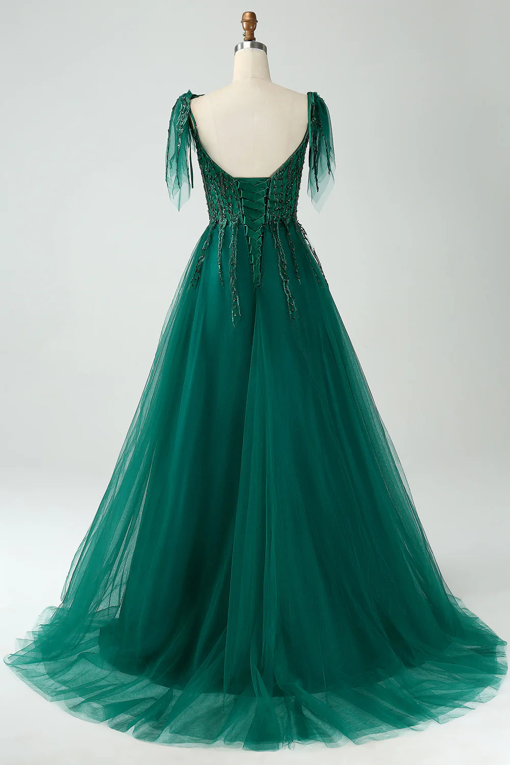 Dark Green A Line Spaghetti Straps Long Prom Dress with Beading