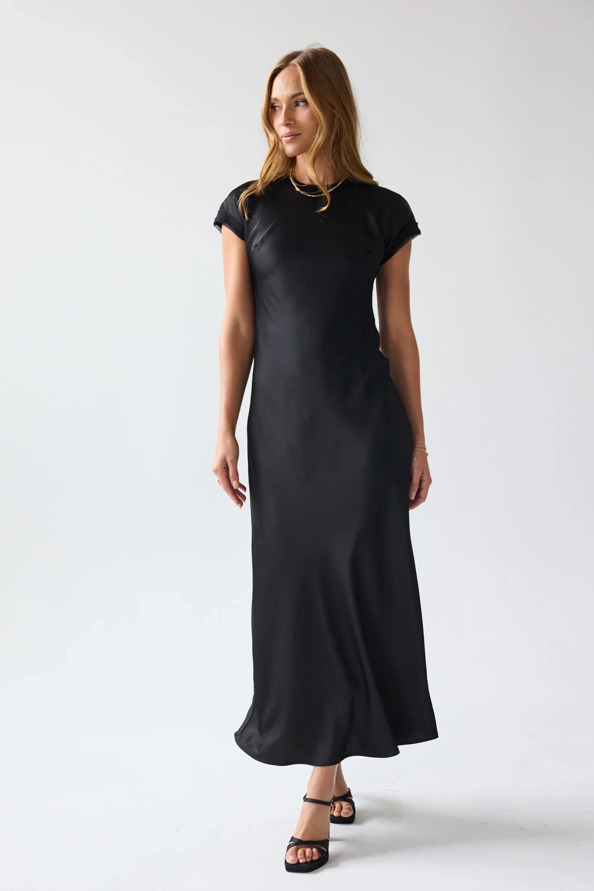 Hannah Satin Maxi Dress in Black