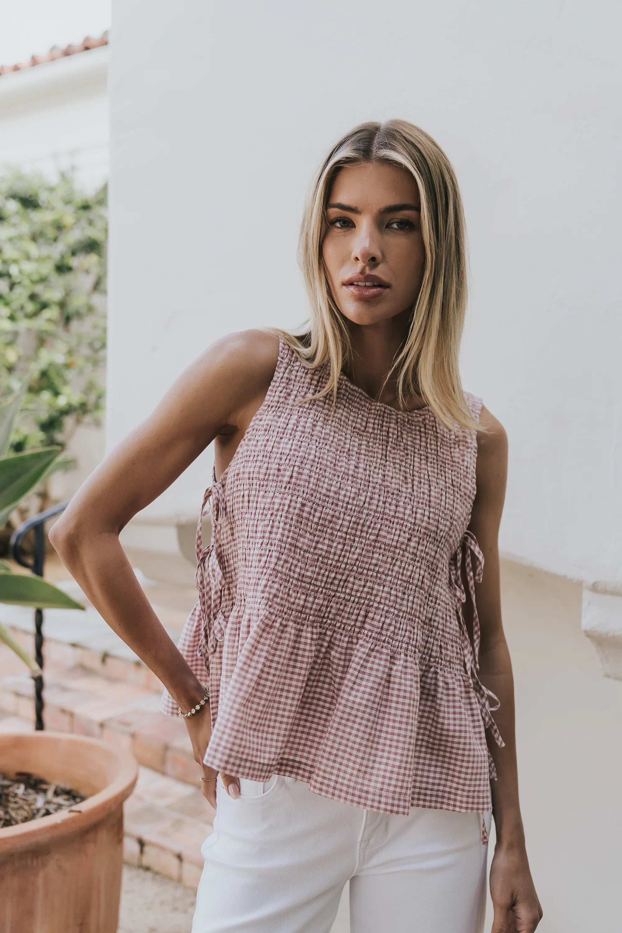 Jeremy Smocked Blouse in Berry