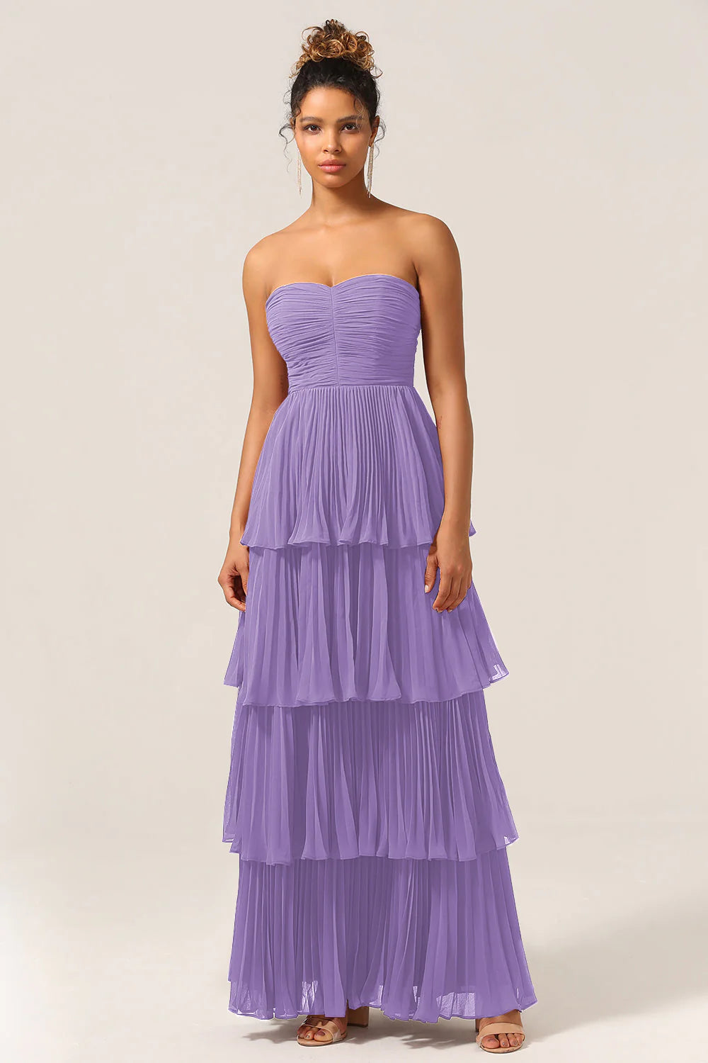 A Line Sweetheart Floor Length Tiered Chiffon Bridesmaid Dress