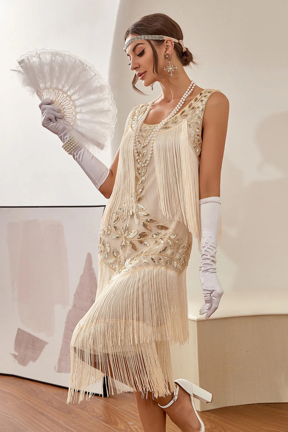 Plus Size Champagne Sequin Party Dress with Sequins and Fringes