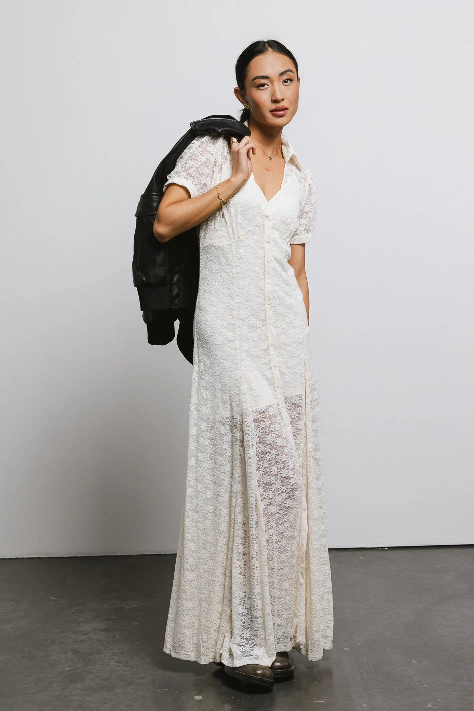 Lace Button Up Dress in Cream FINAL SALE