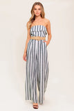 GREER STRAPLESS JUMPSUIT WHITE CHARCOAL STRIPE