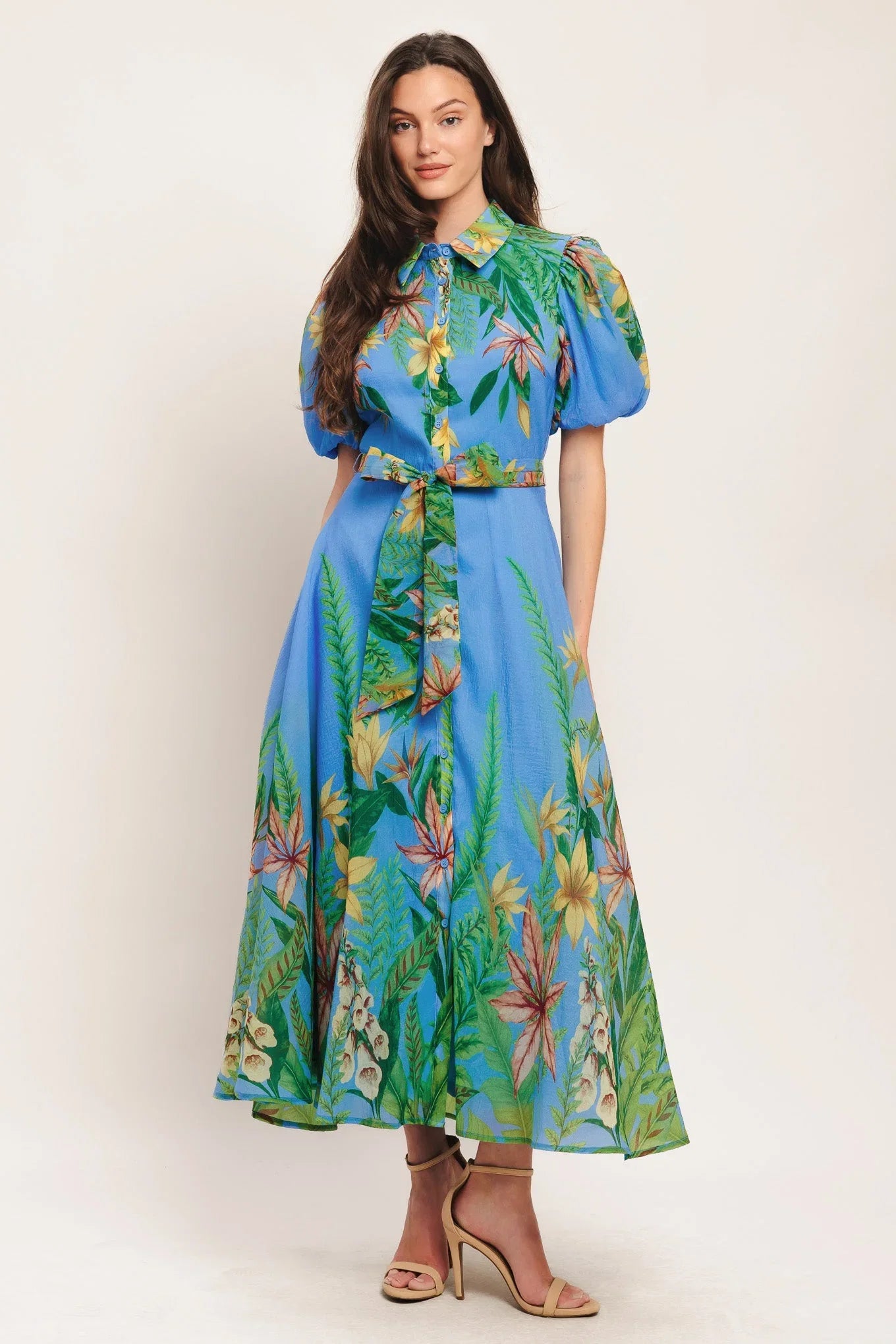 PALM SERENADE BLUE MIDI DRESS