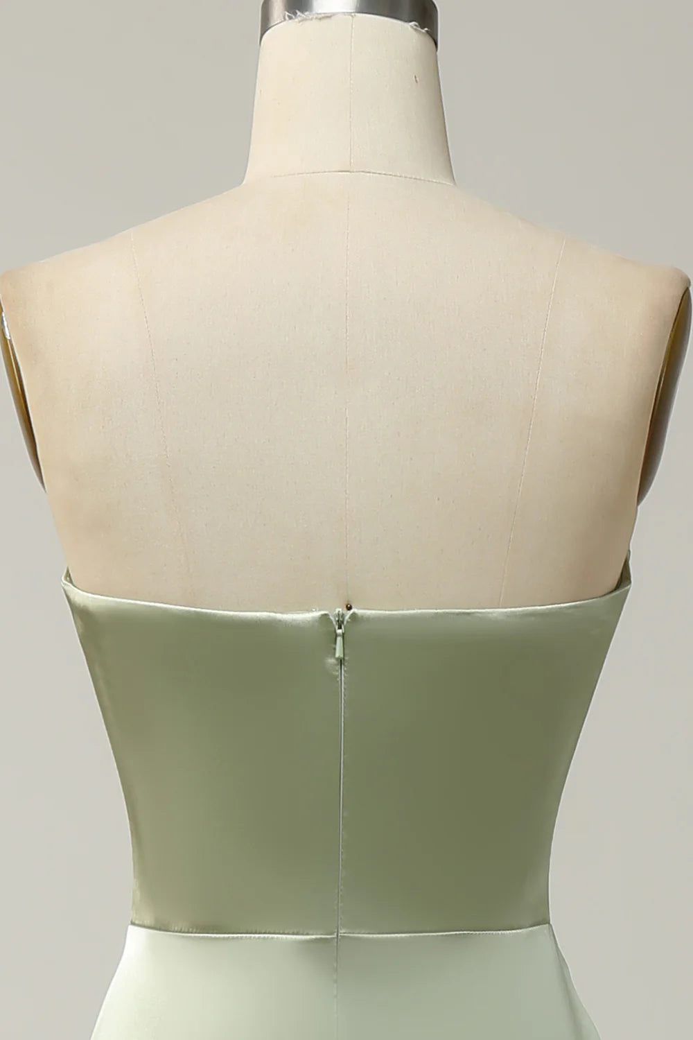 Green Sheath Convertible Strapless Satin Floor Length Dress with Slit