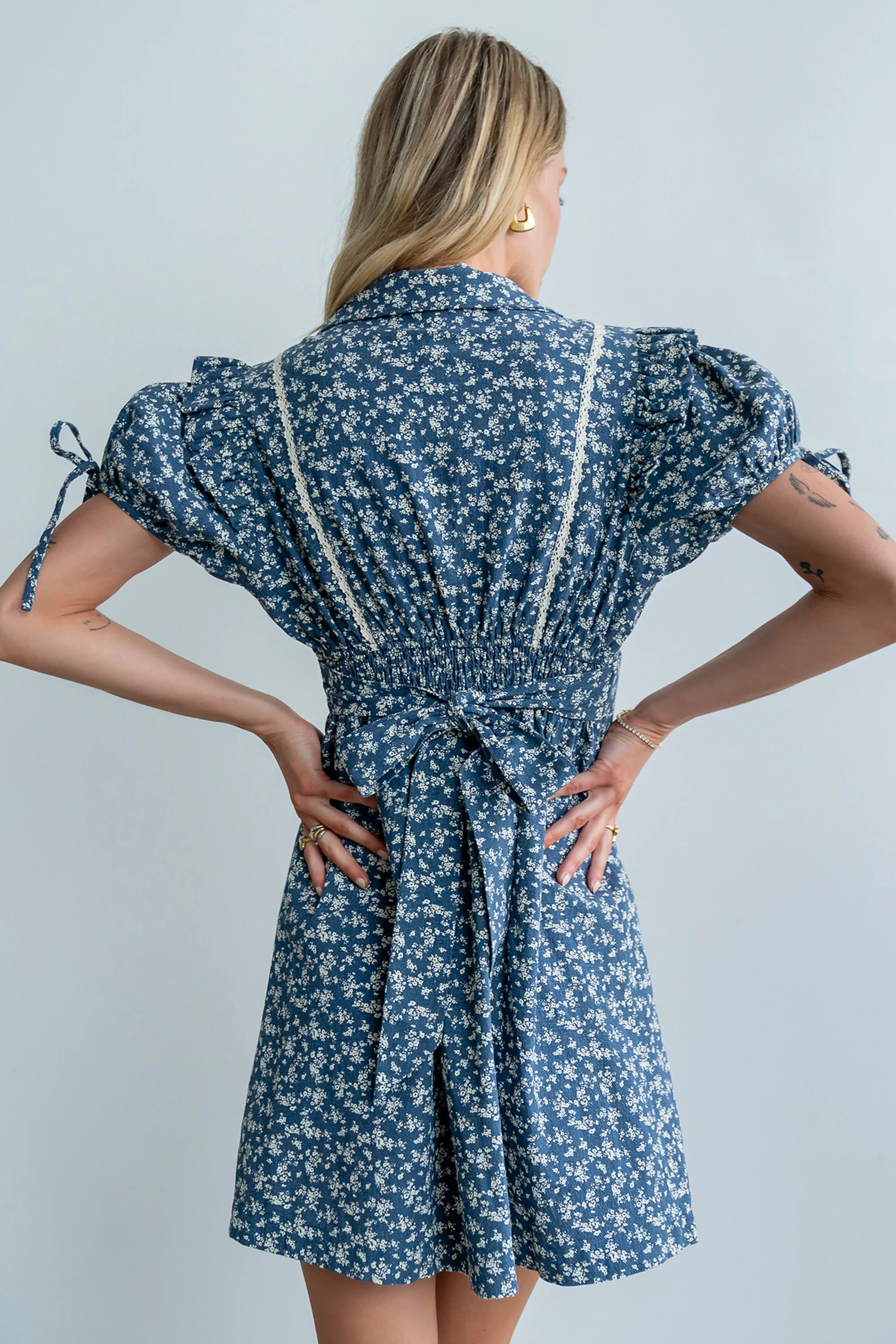 Jenny Floral Mini Dress in Blue