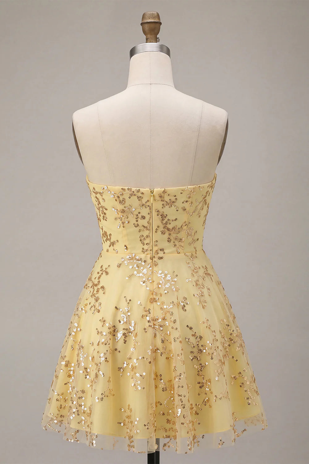 Strapless A Line Corset Sequin Yellow Homecoming Dress
