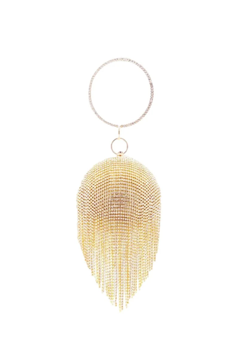 Womens Rhinestone Fringe Disco Ball Evening Clutch Bags