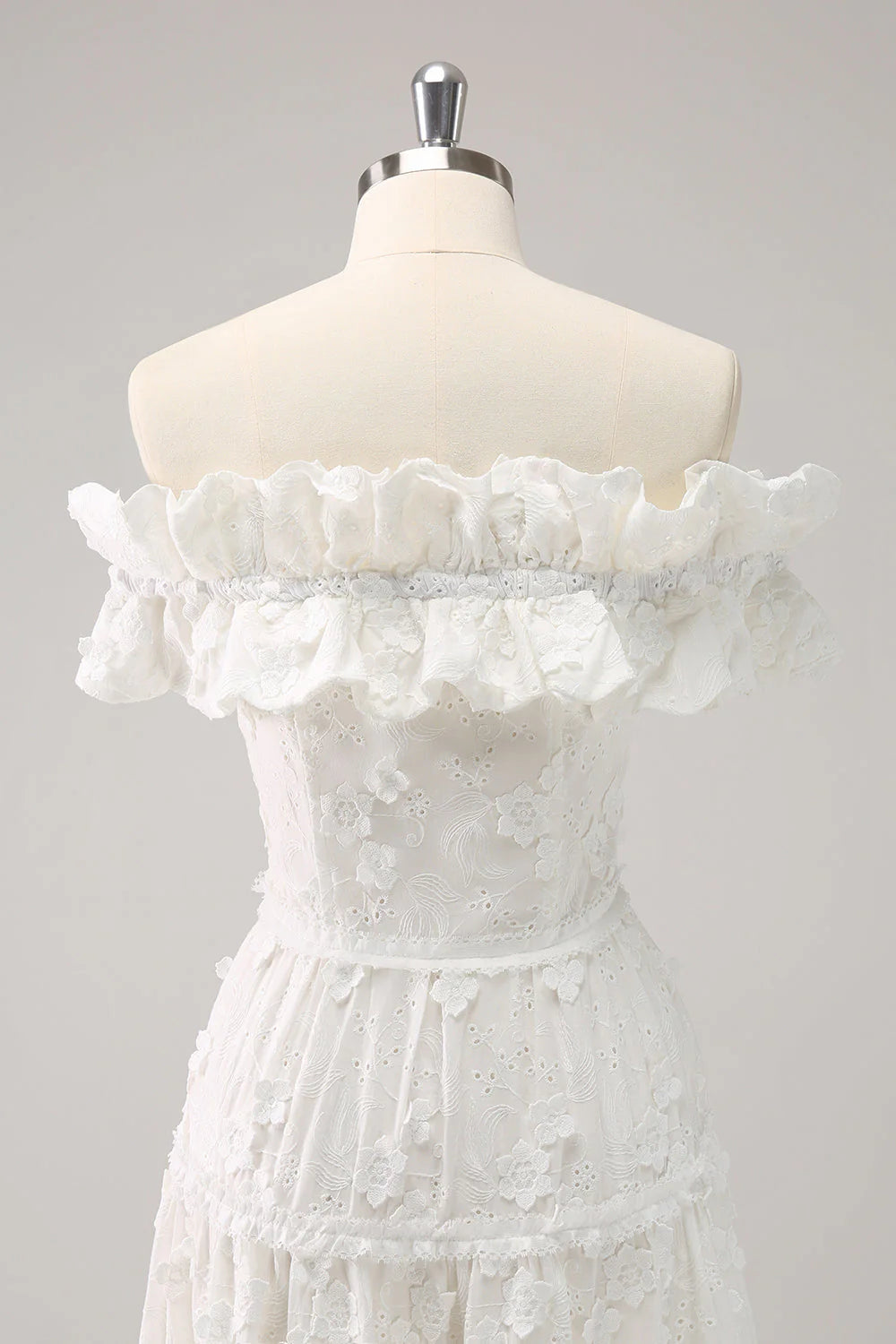 Cute White A Line White Off The Shoulder Tea Length Dress with Ruffles