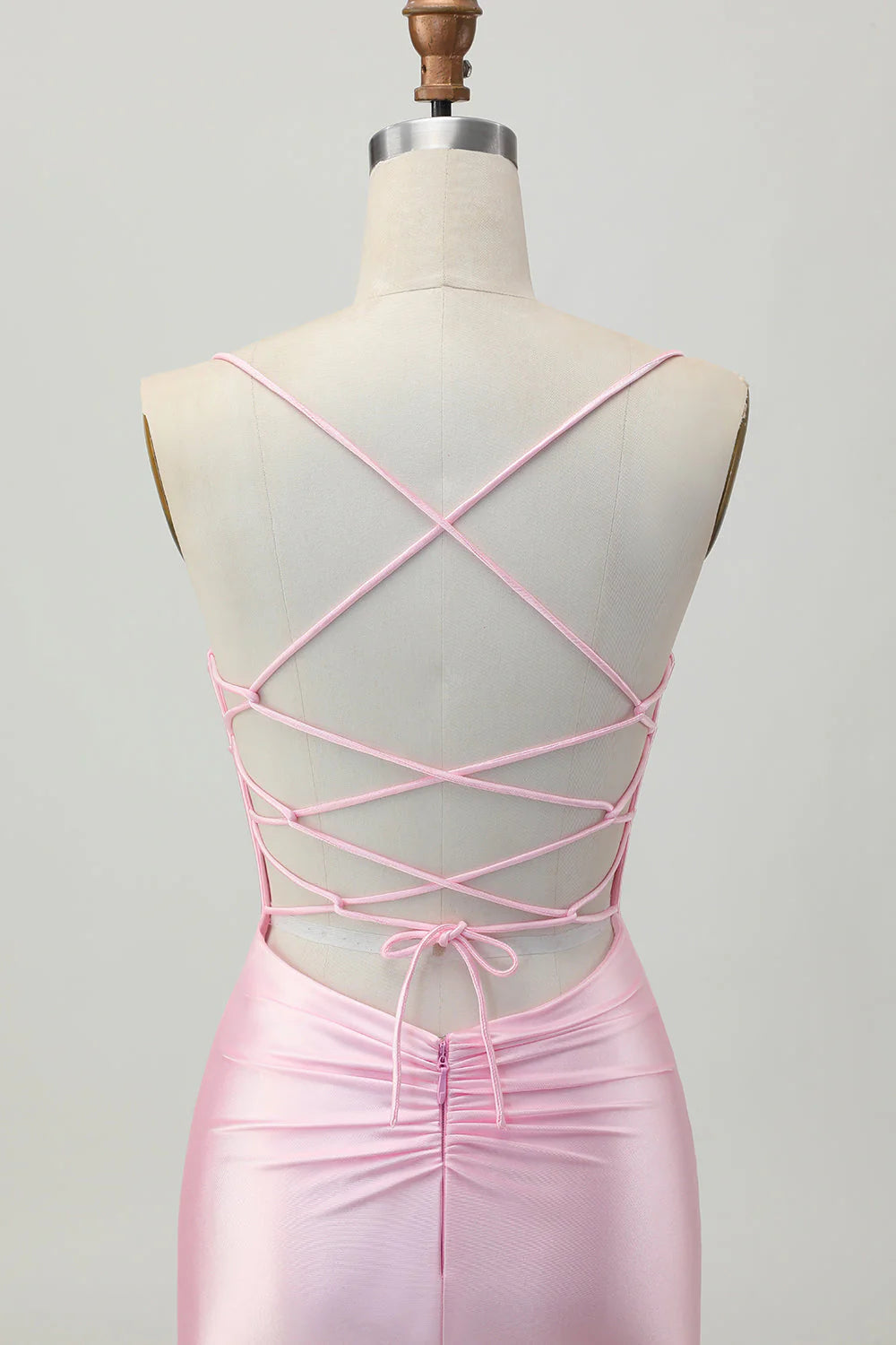 Blush Pink Bodycon Short Homecoming Dress with Lace Up Back