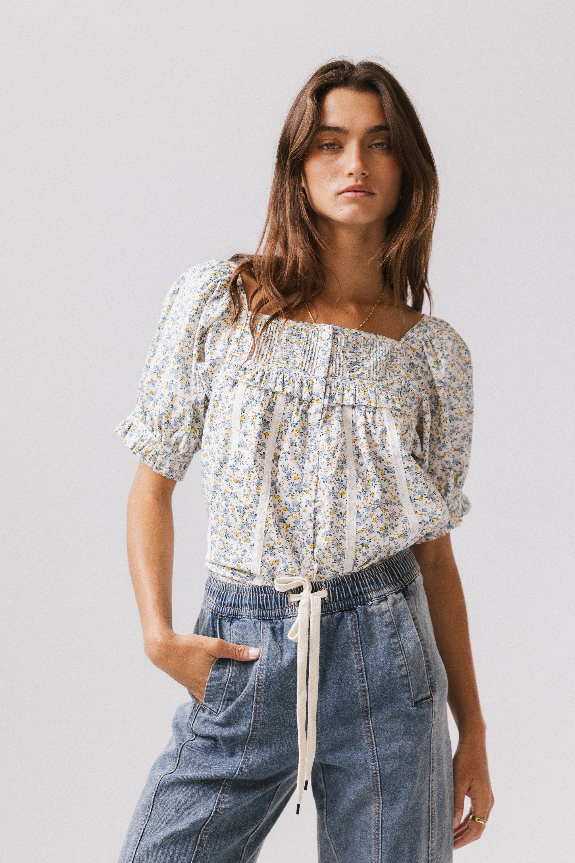 Tiffany Floral Blouse in Blue FINAL SALE