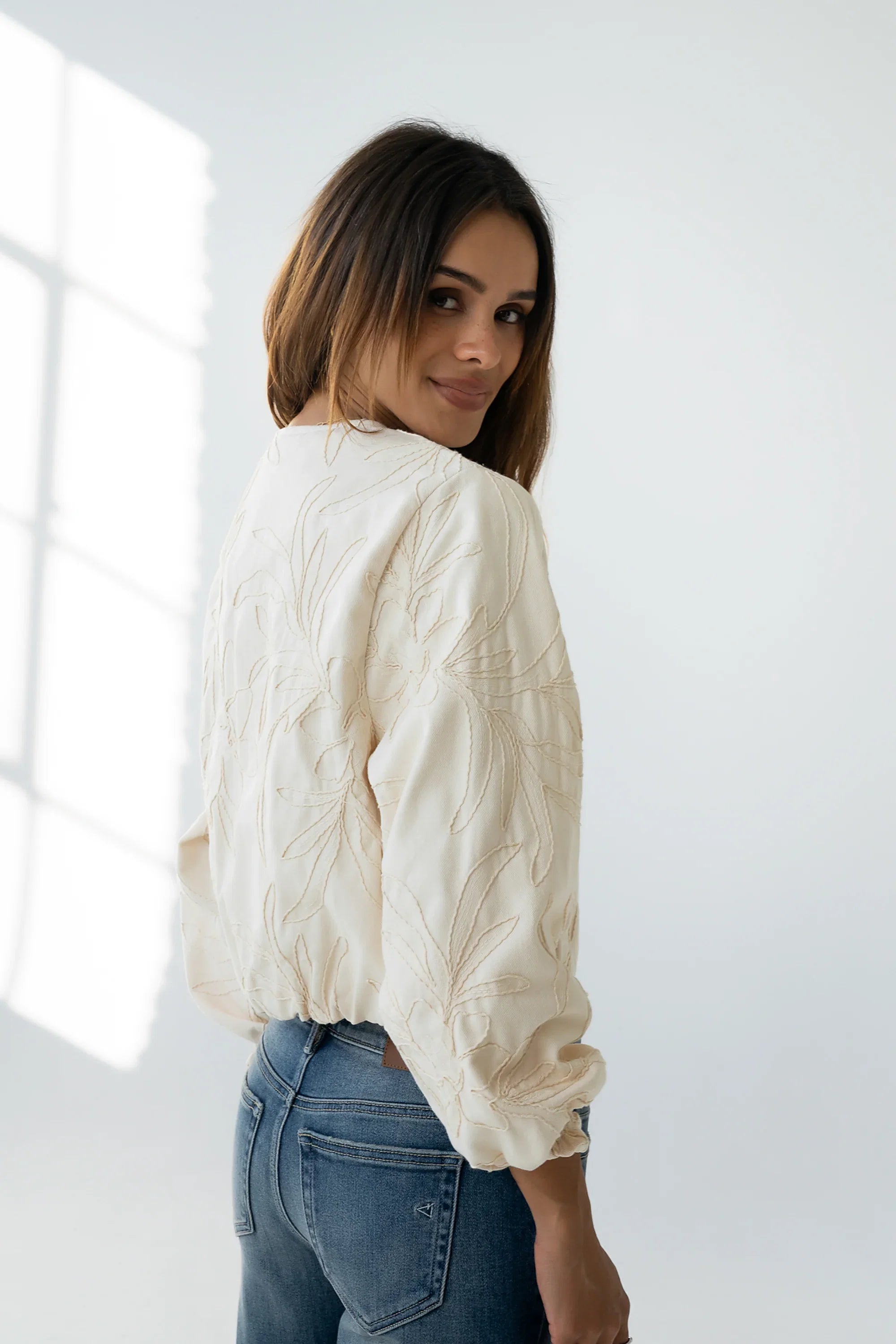 Sidney Embroidered Jacket in Cream
