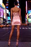 Strapless Sequin Bodycon Ruched Pink Homecoming Dress