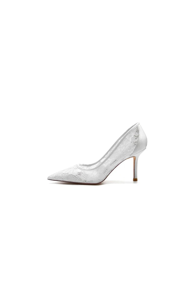 Pointed Toe Bridal Heels with Lace
