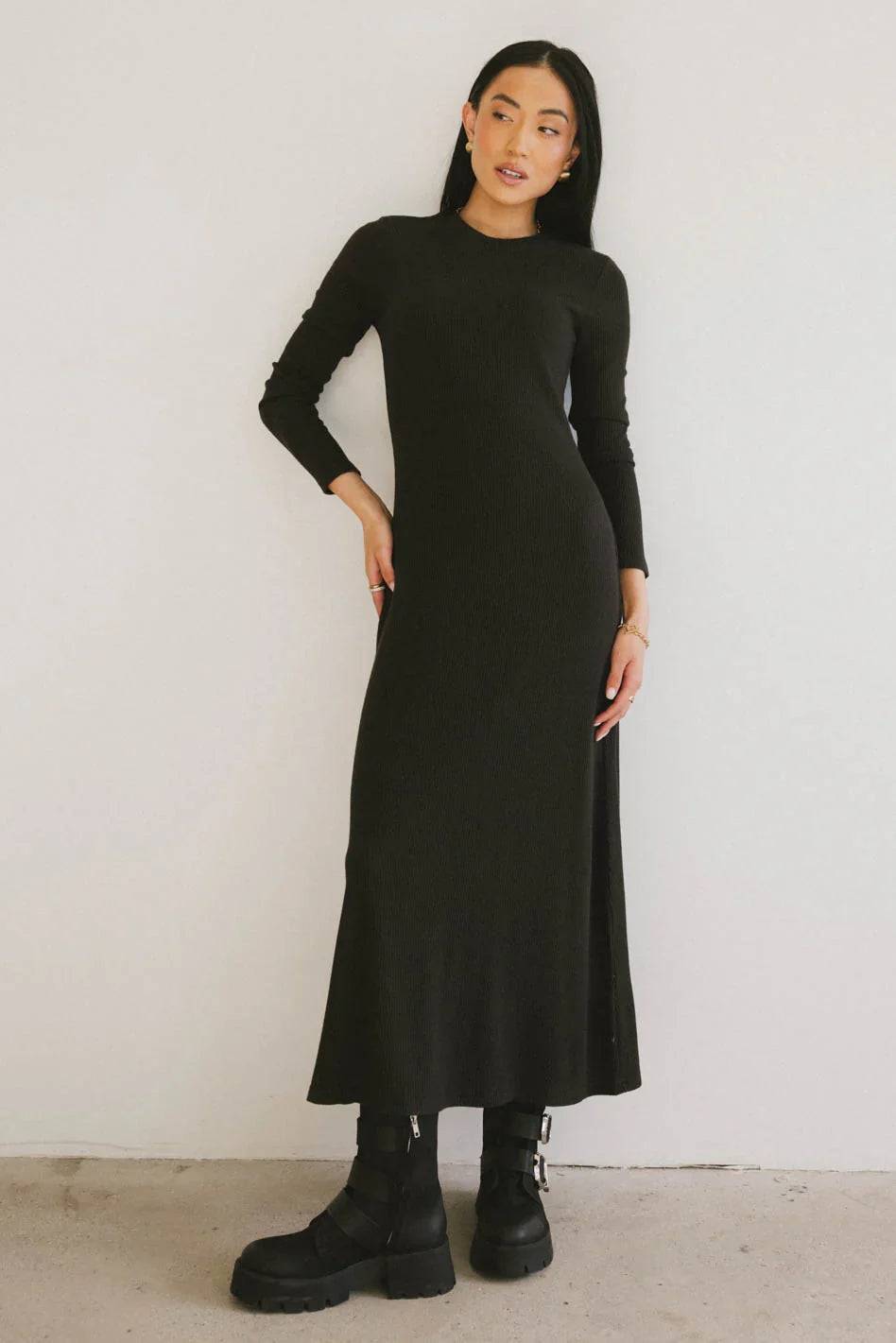 Lynette Ribbed Maxi Dress in Charcoal FINAL SALE