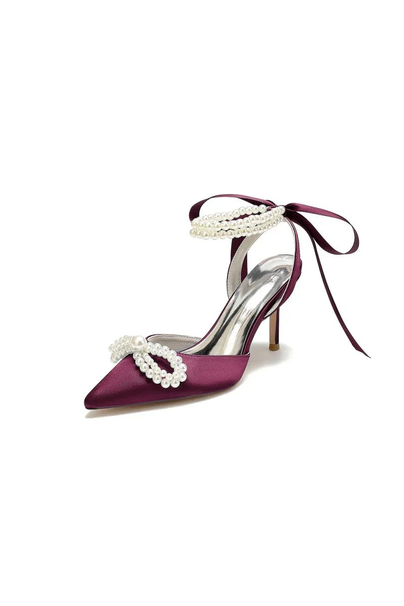 Pointed Toe Pearl Strap with Ribbon Tie