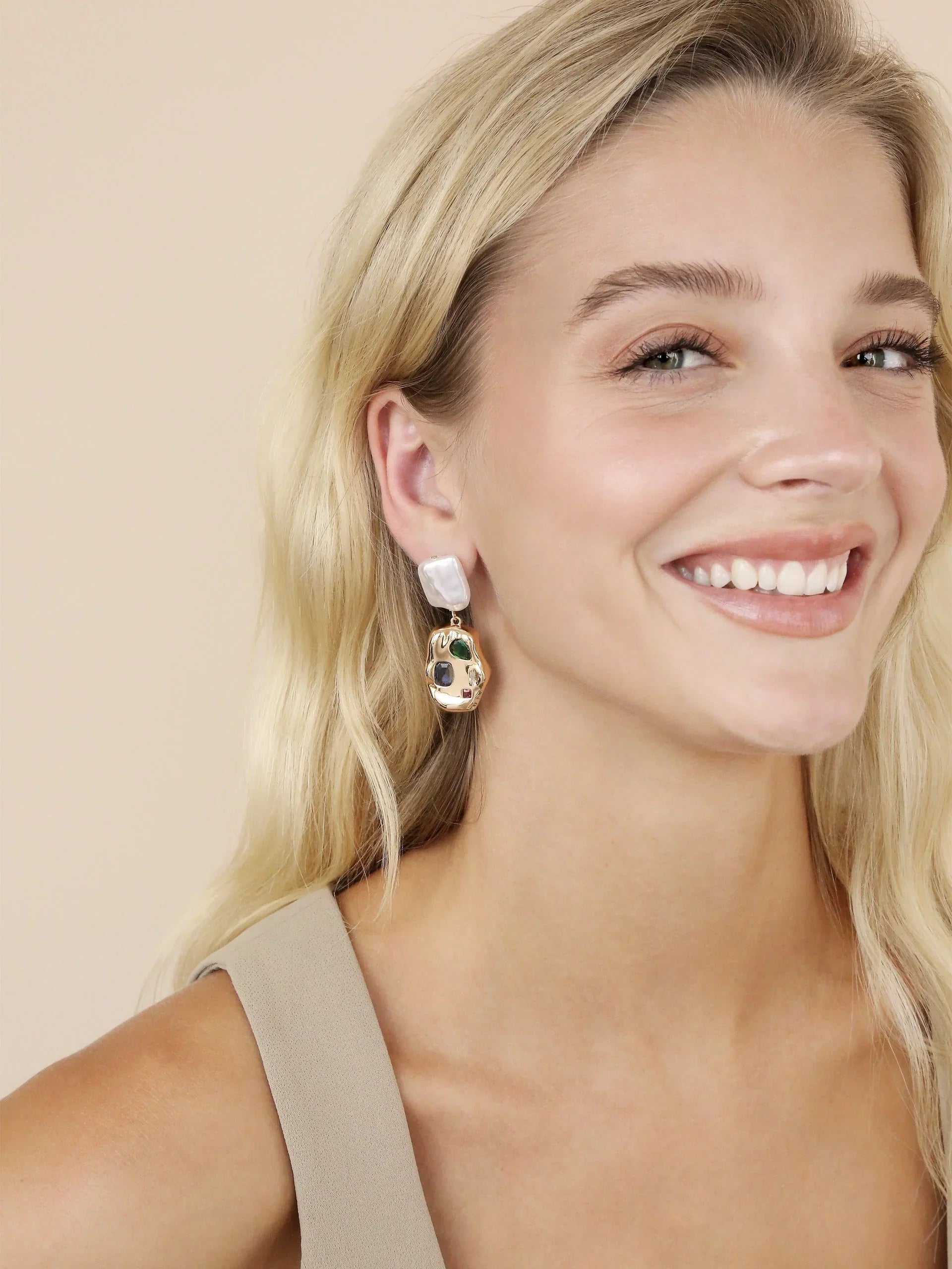 Rainbow Crystal Nugget Pearl Earrings