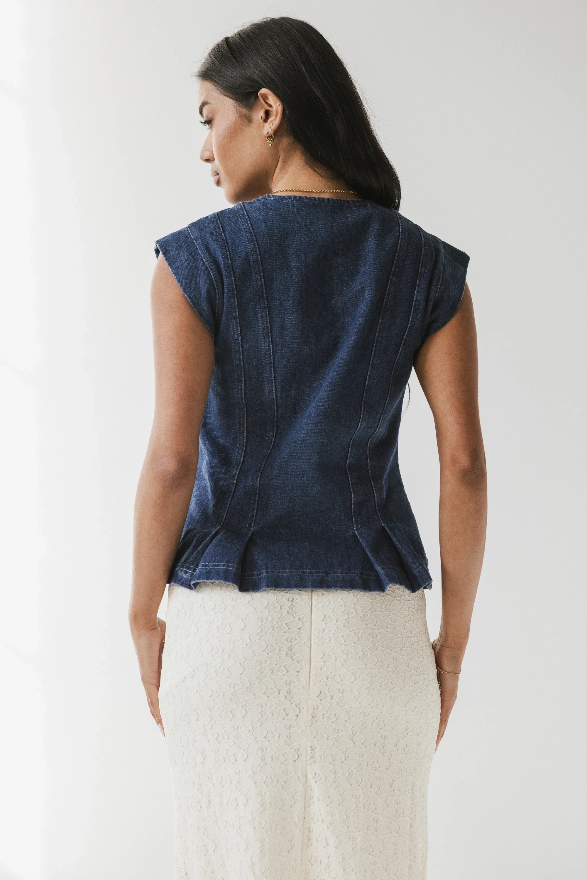 Cassie Pleated Blouse in Medium Wash