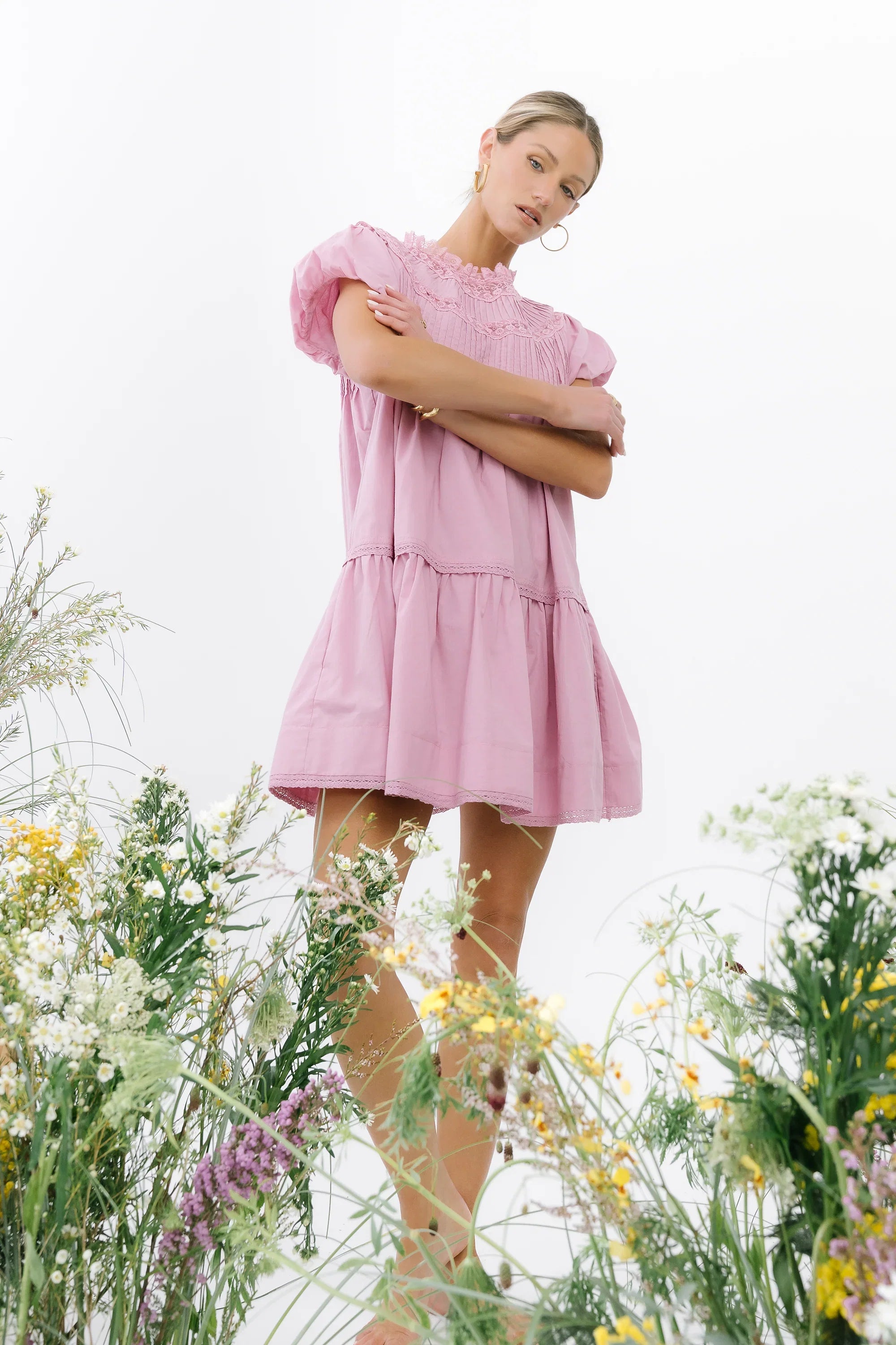 Toby Pleated Baby Doll Dress in Mauve