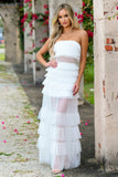 Georgia Maxi Dress White Ruffle Tulle Dress With Sheer Detail