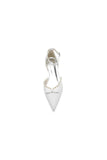 Glitter Pointed Toe Pearl Ankle Strap Low Heels With Bow