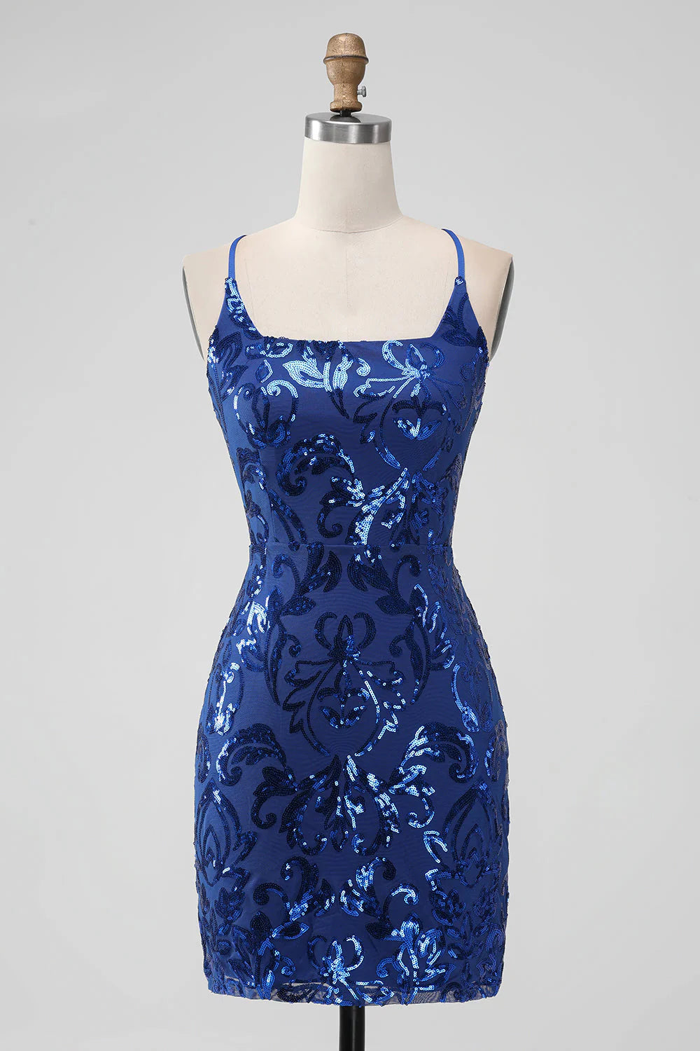 Royal Blue Bodycon Sequins Short Homecoming Dress with Lace up Back