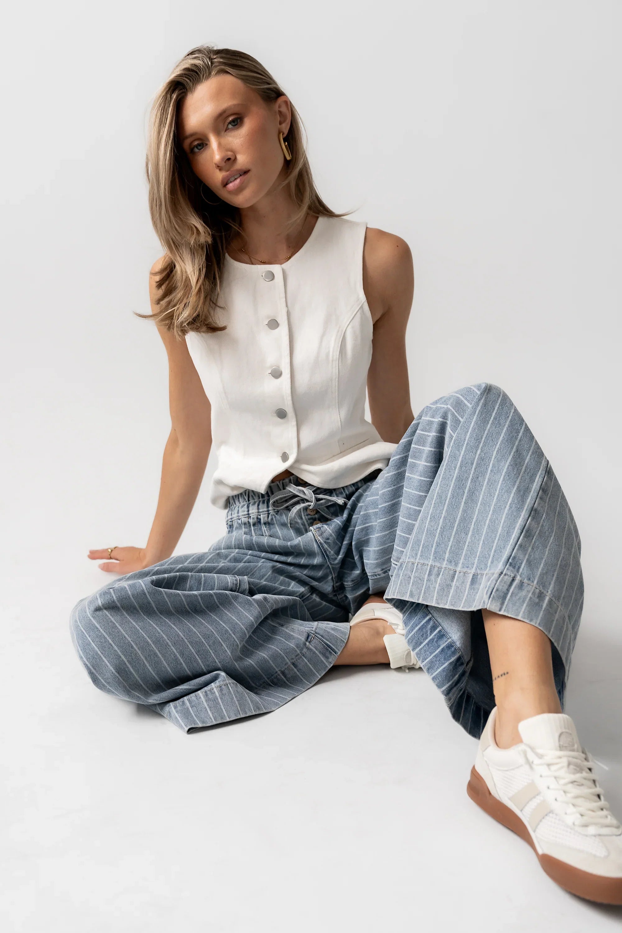 Melanie Striped Wide Leg Pants in Light Wash FINAL SALE