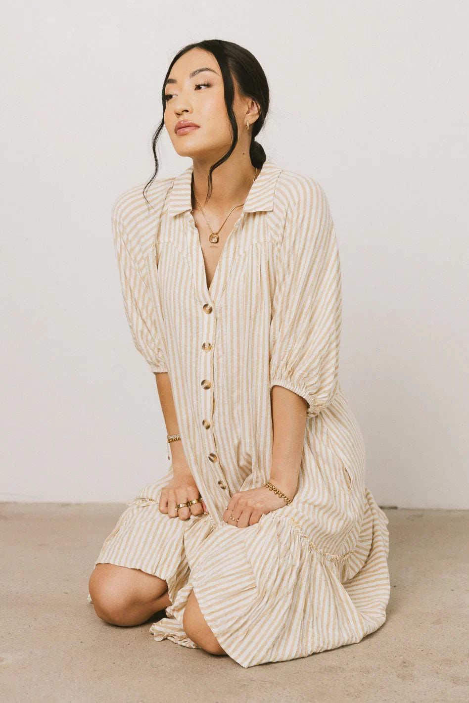 Theo Striped Midi Dress in Mustard FINAL SALE