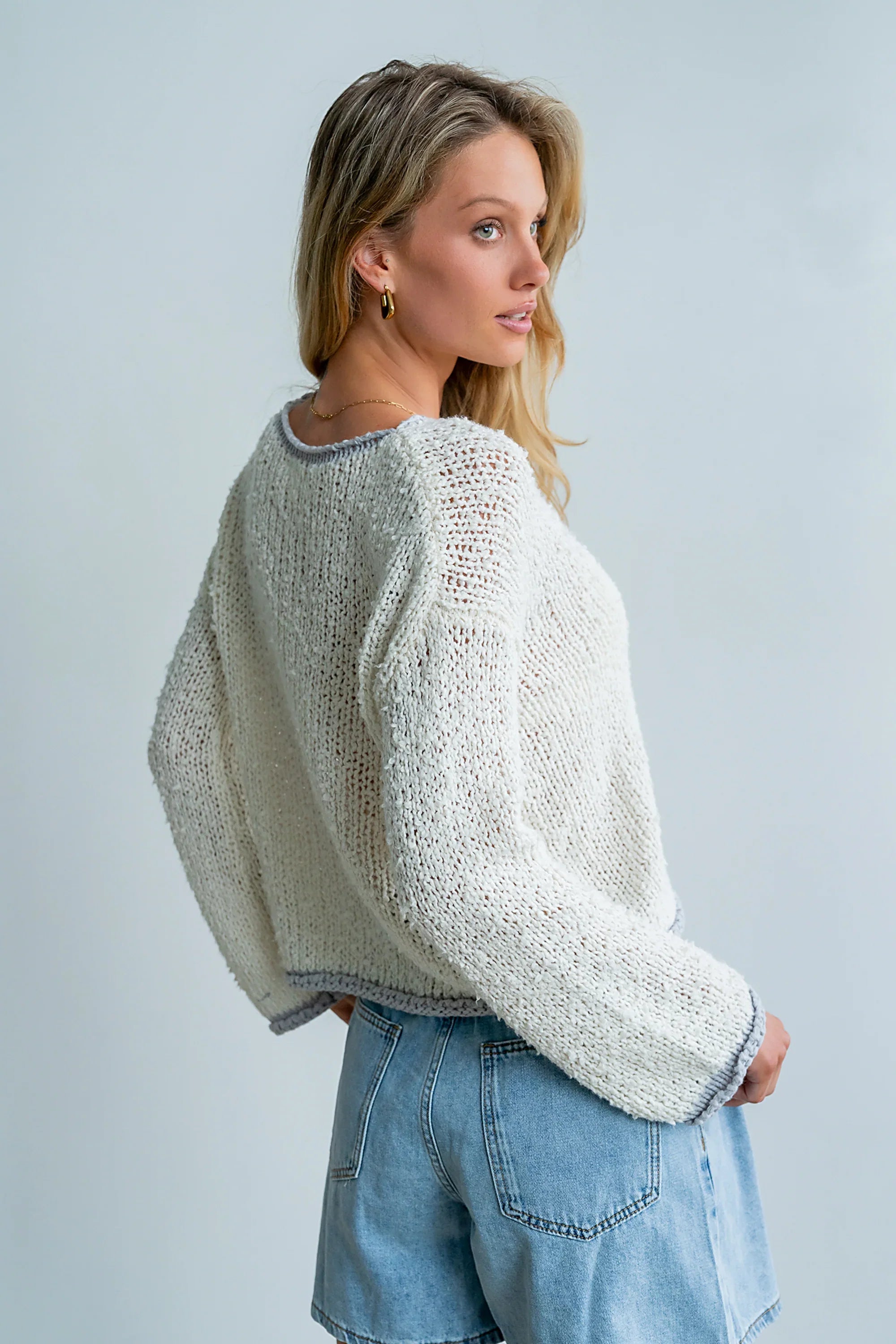 Ariel Contrast Sweater in Ivory