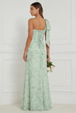 One Shoulder Dusty Sage Floral A Line Long Bridesmaid Dress