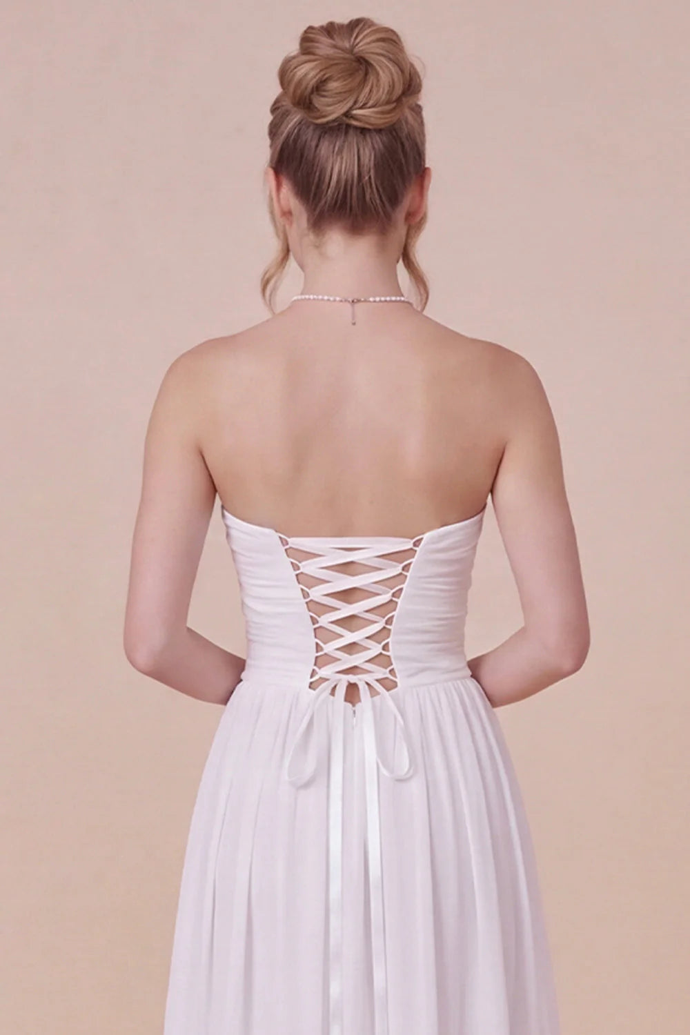Strapless A Line 3D Flower White Engagement Dress with Slit