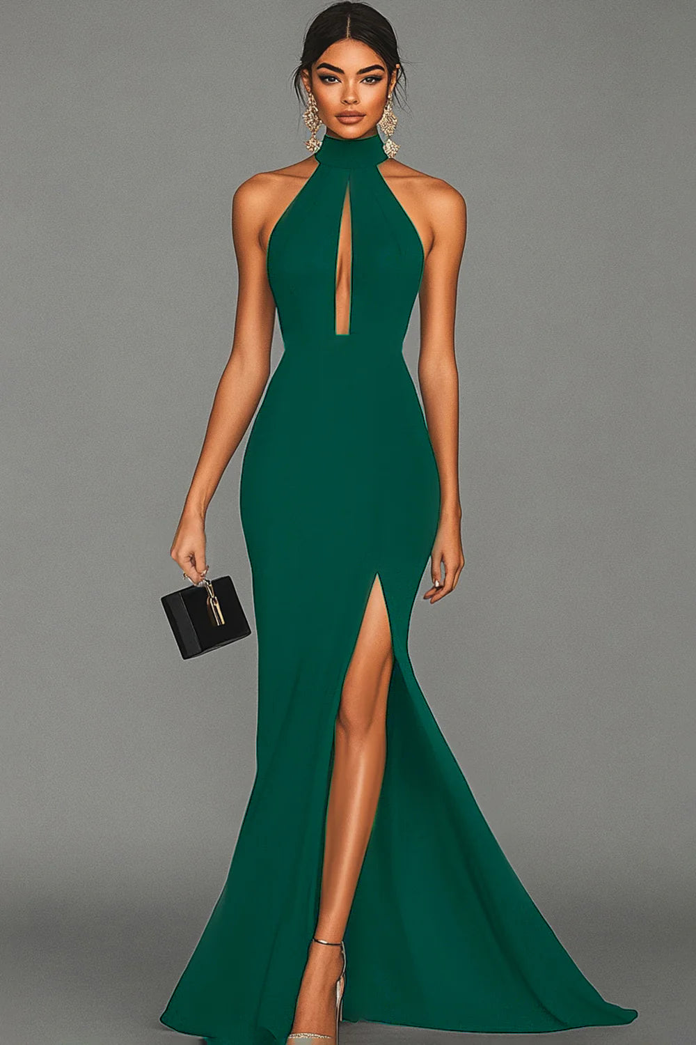 Black Halter Neck Mermaid Formal Dress