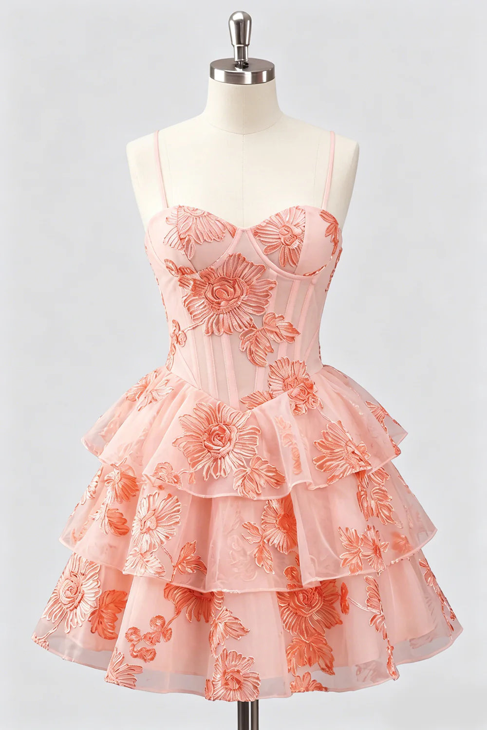 Daffodil A Line Floral Corset Tiered Ruffle Short Homecoming Dress