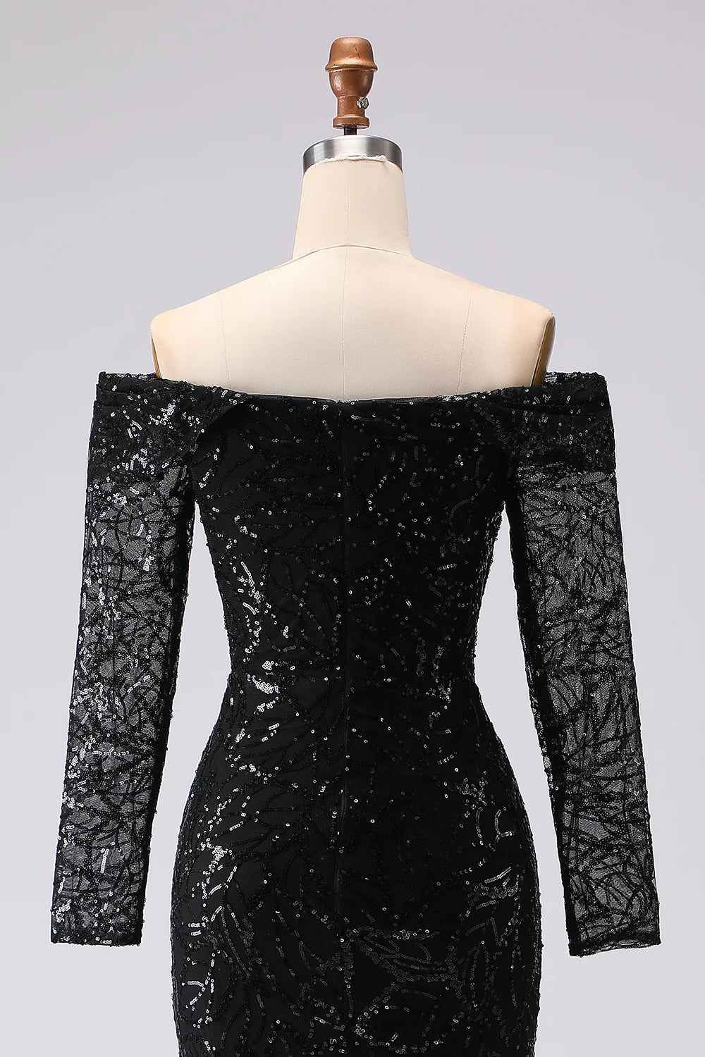 Off The Shoulder Black Sheath Mesh Lace Formal Dress