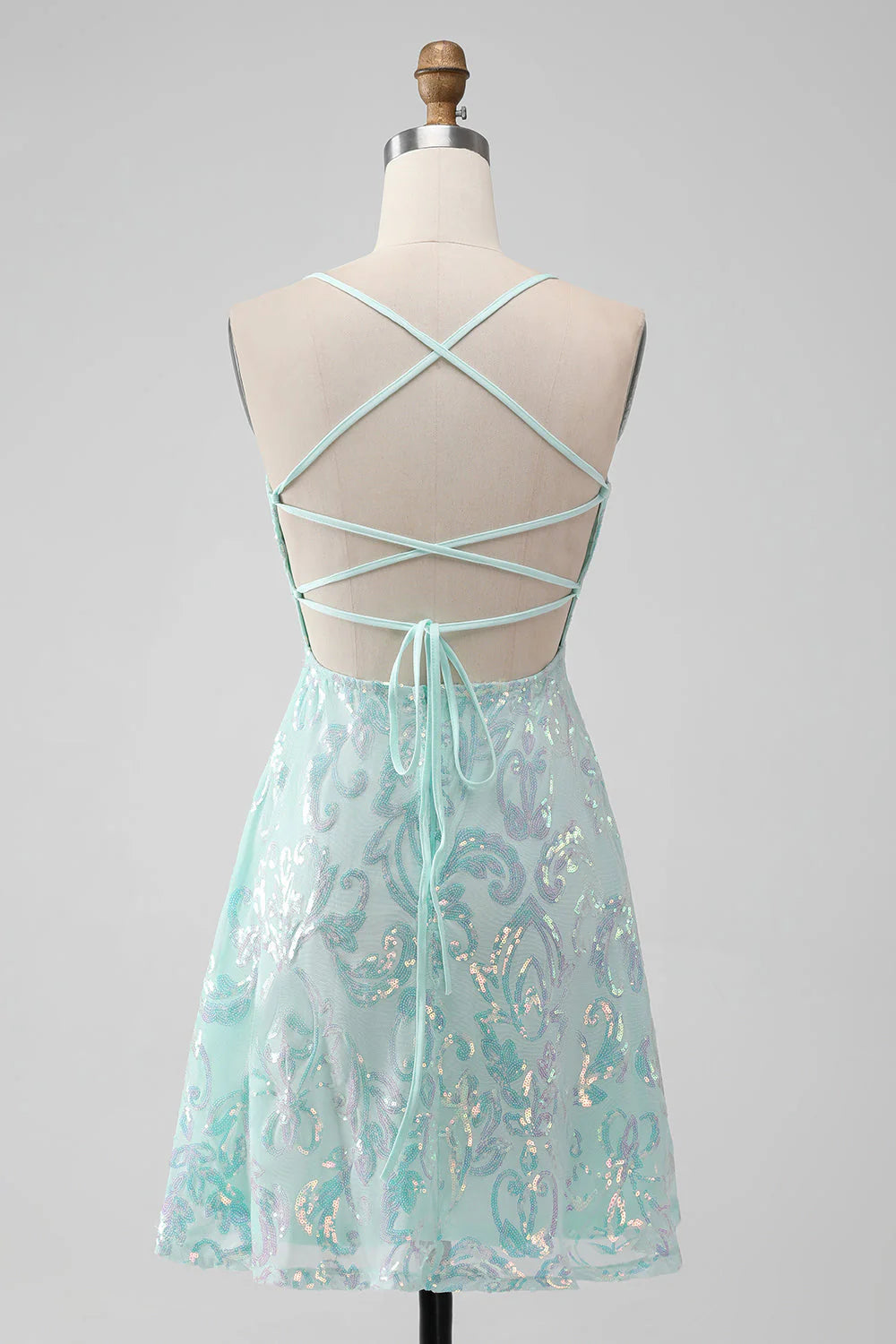 Mint A Line Sequins Short Homecoming Dress with Lace up Back