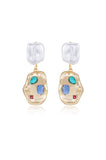 Rainbow Crystal Nugget Pearl Earrings