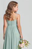 Matcha Spaghetti Straps Ruched A Line Junior Bridesmaid Dress