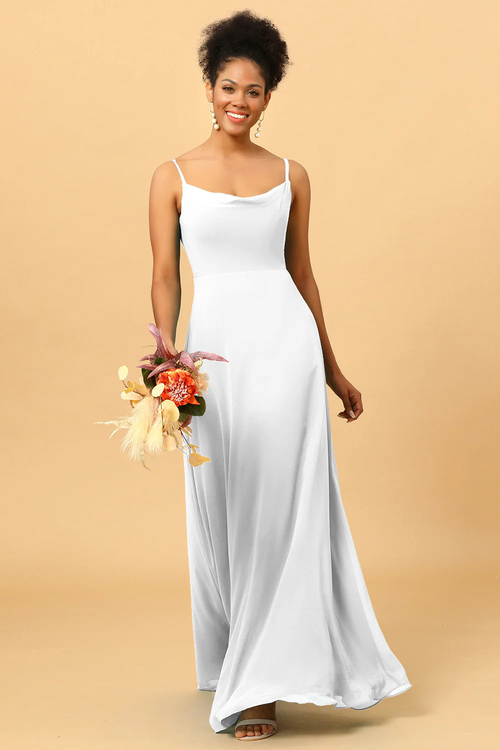 Sheath Spaghetti Straps Long Chiffon Bridesmaid Dress