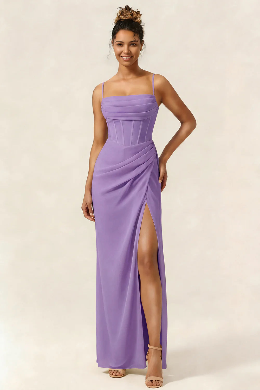 Green Flower Mermaid Corset Chiffon Long Bridesmaid Dress with Slit