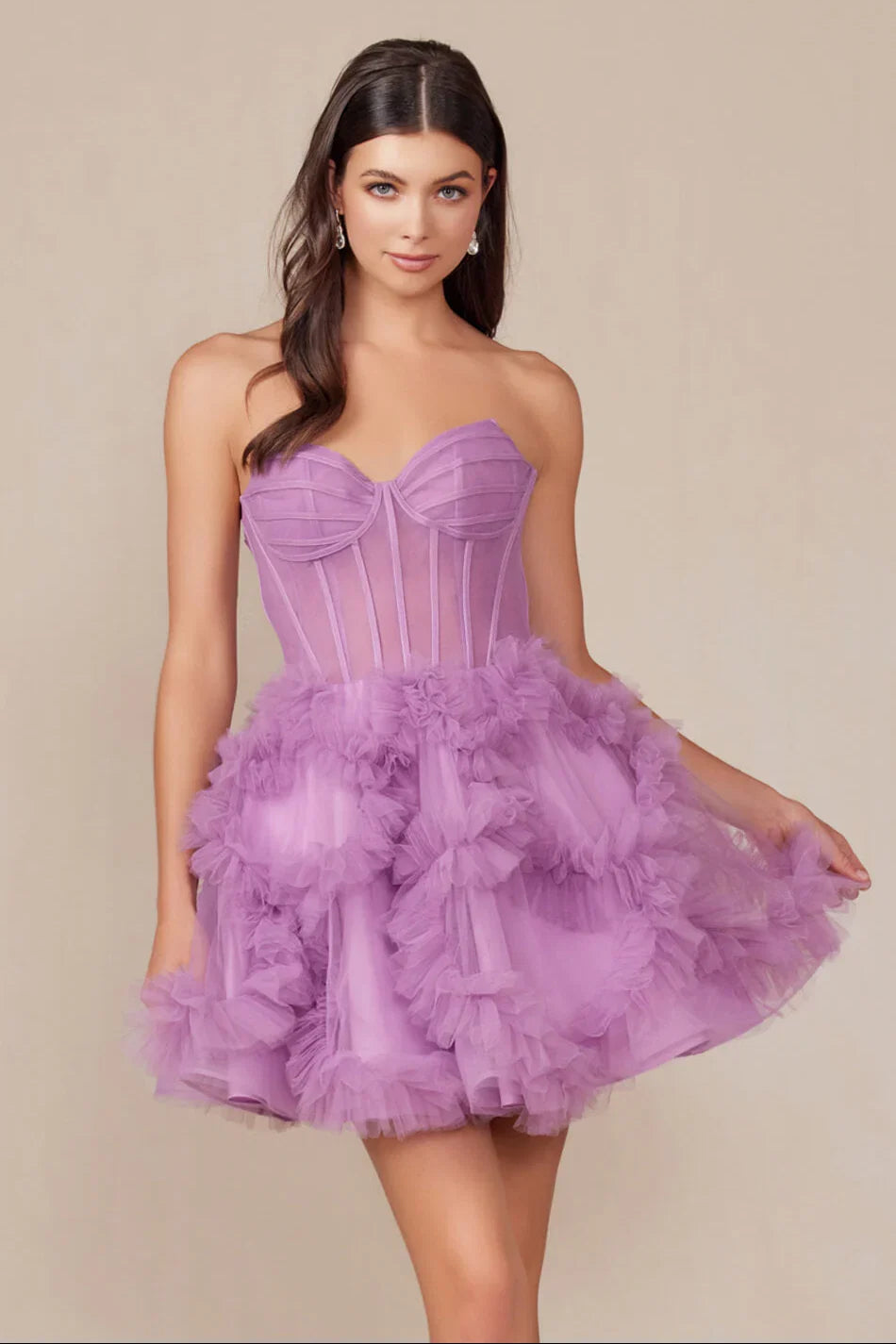 YVONNE RUFFLE SKIRT MINI DRESS DUSTY LAVENDER